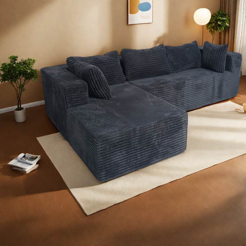 Compression Deep Seat Sectionals Corduroy Modern L Shaped Sofa For Home
