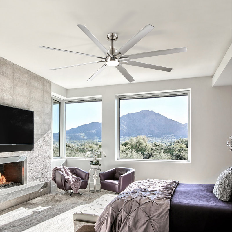 Ventilateur de plafond intelligent 72 po avec pales argentées au fini nickel brossé Smart