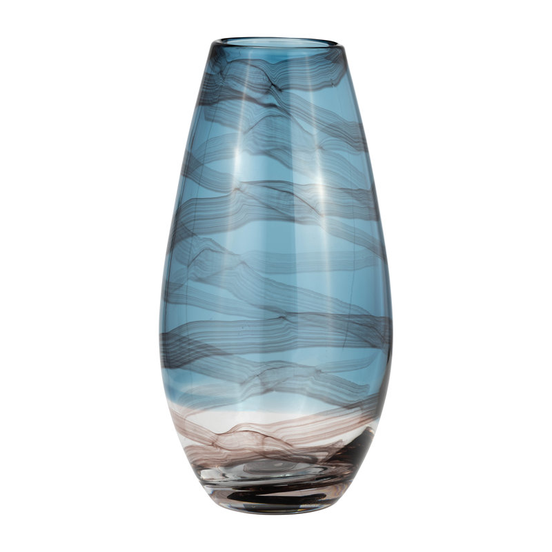 Verre, vase tourbillon, H 13 po x l 6 po x P 6 po, Bleu