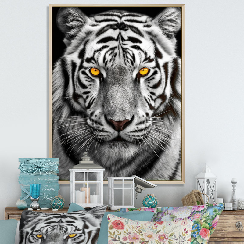 " Fierce White Tiger I ", 20" H x 12" W x 1" D, Natural Floater Framed