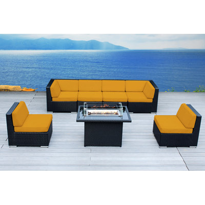 Ensemble de conversation d'extérieur pour 6 personnes avec table modulaire et foyer sans assemblage Ocean City