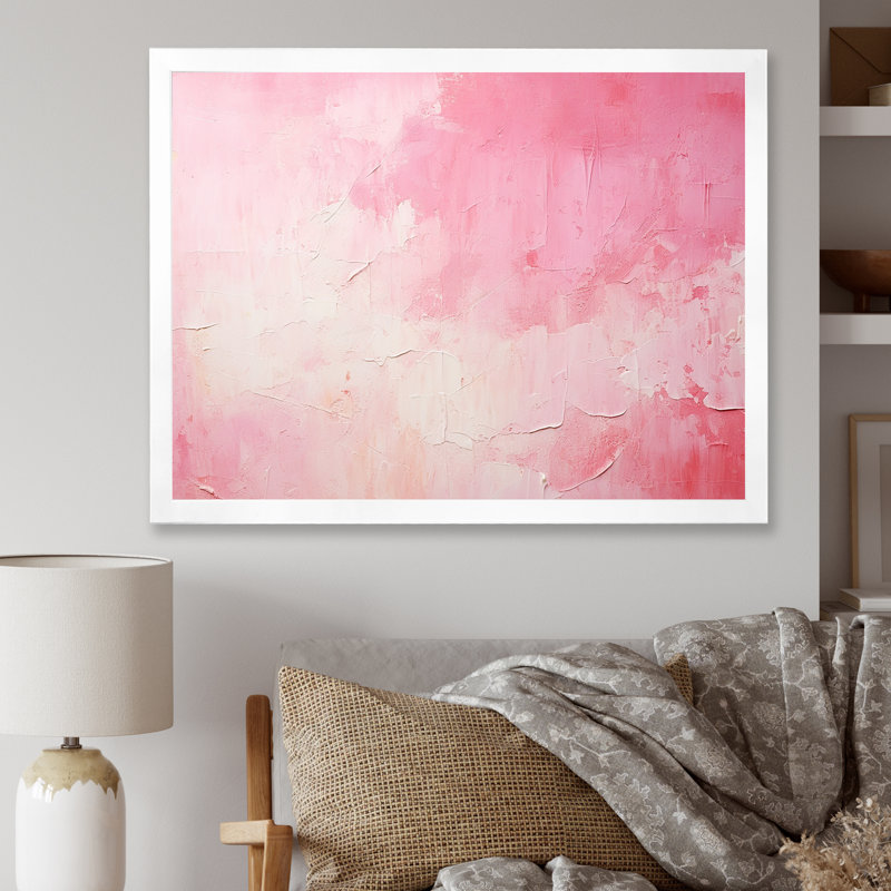 Or et rose, rivière abstraite minimale IV - Fuschia, art mural, Cadre simple blanc, H 12 po x l 20 po x P 1 po