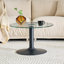 Table basse ronde de 27,5 pouces, plateau en verre trempé de luxe clair avec base en métal noir classique, décor moderne transparent