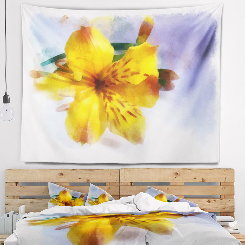 Tapisserie à fleurs jaunes, H 68 po x l 80 po