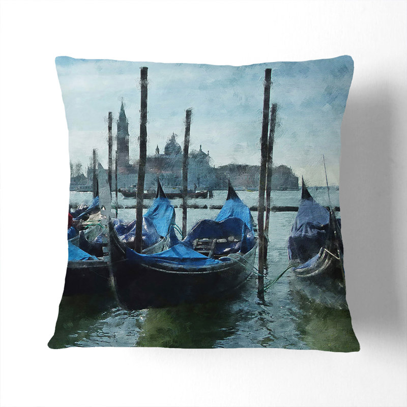 Gondolas In Venice Vol.2 Painting Square Throw Cushion, 55cm H x 55cm W x 20cm D, Stone