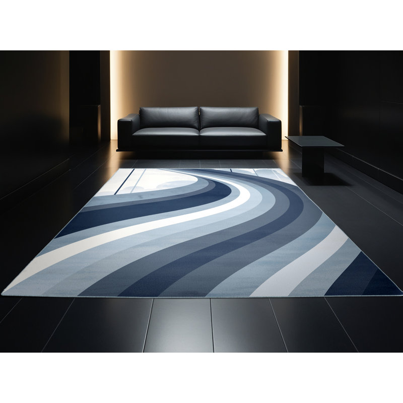 Machine Washable Coleford Skiing Slalom Sleek & Chic Modern Arc Rug in Gray – SkyBlue Binding, 6x9