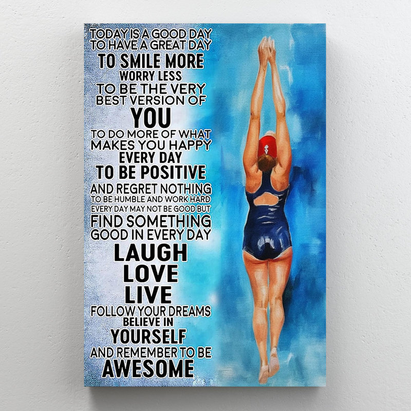 Natation aujourd'hui est bonne journée, H 14 po x l 11 po x P 1,25 po