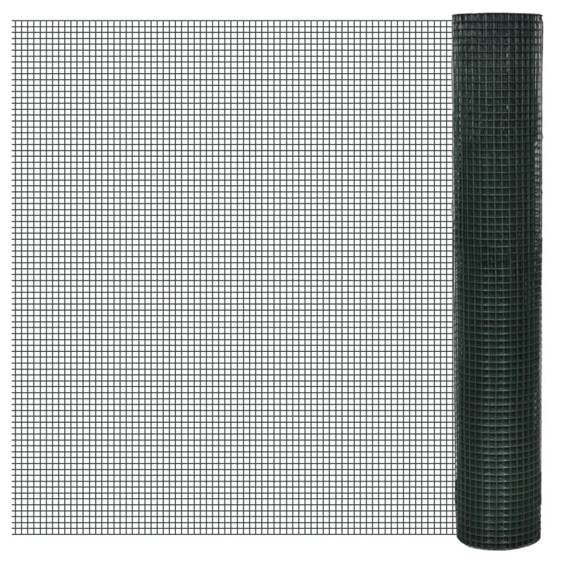 Chicken Wire Fence Galvanised with PVC Coating, 10 x 1 m, Forest Green