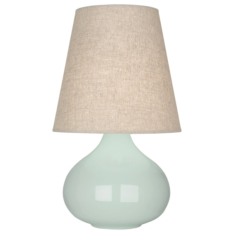 Small June Accent Lamp, Celadon, Buff Linen