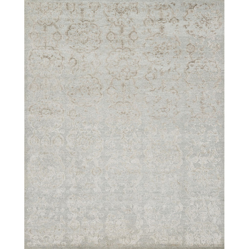 Tapis étain noué à la main à motif floral Cyrus, Rectangle 2 pi x 3 pi