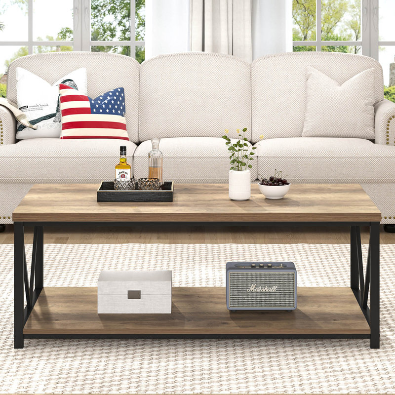 Hulste 47" Rectangular Coffee Table with Open Storage Shelf, Oak, 17.7" H x 47" W x 23.6" D, Rustic Oak