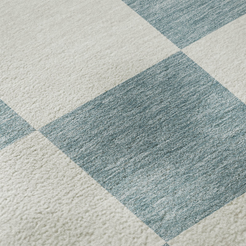 Tapis géométrique lavable à la machine de qualité supérieure Mayfield AMF2345, Bleu sarcelle, 5 pi x 7 pi 6 po