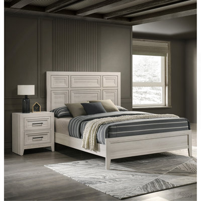 1pc Contemporary Two Drawer Nightstand Geometric Design Off-White Finish Wooden Furniture