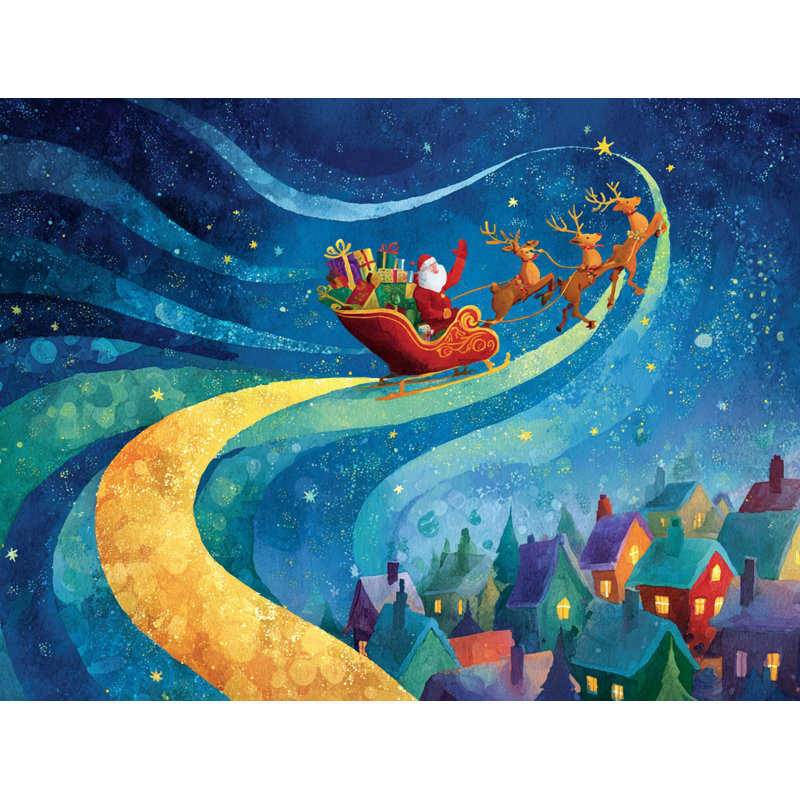 Starry Path Sleigh Adventure - Art mural sur toile tendue, H 16 po x l 24 po