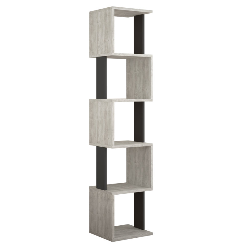 Chane Wall-Mounted Bookcase with 5 Shelves | Modern Storage Unit for Home or Office, White/Anthracite