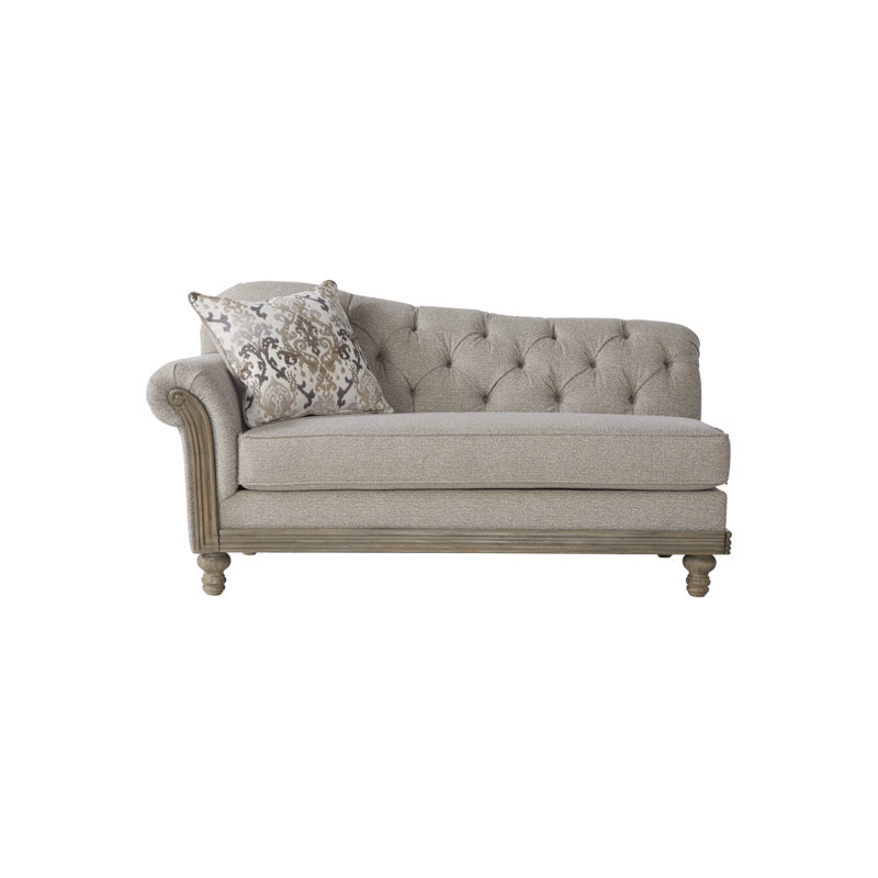 Chaise longue à accoudoir gauche capitonnée Audio, Polyester grès huître