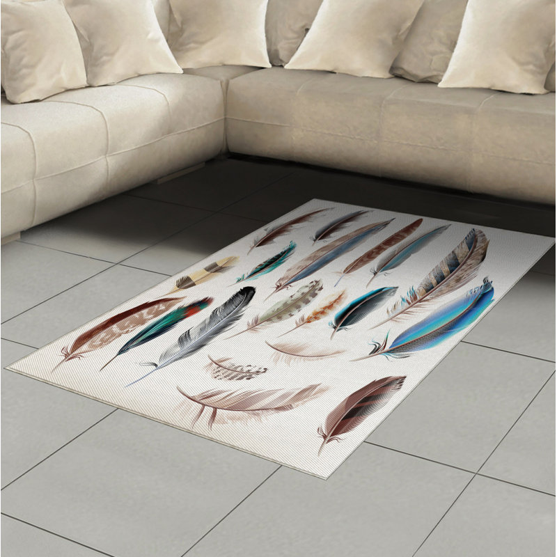 Feathers Gray Area Rug, Rectangle 4' x 5'8"