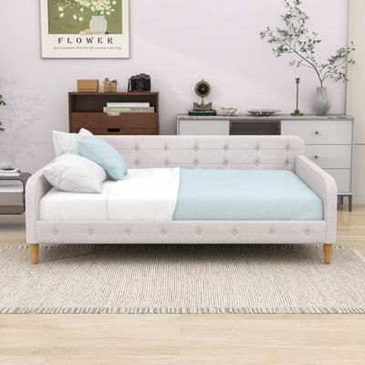 Upholstered Daybed with Linen Fabric and Wood Frame by Lark Manor