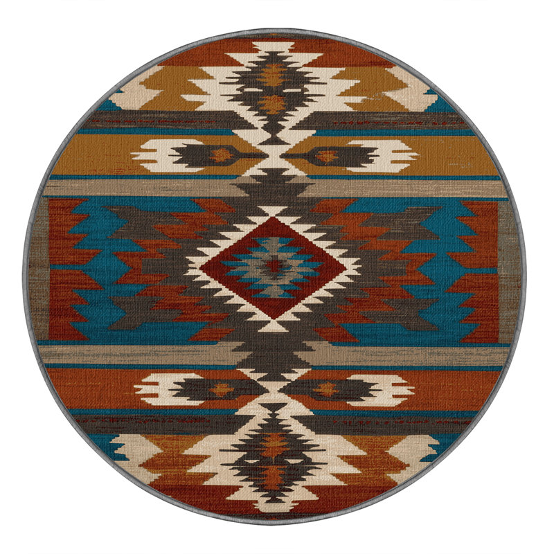 Washable Sheep Southwestern Area Rug, Round 8'