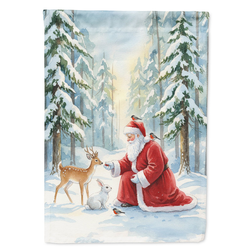 Père Noël dans la forêt avec la faune Drapeau de jardin de Noël, Taille du jardin, Père Noël dans la forêt avec la faune