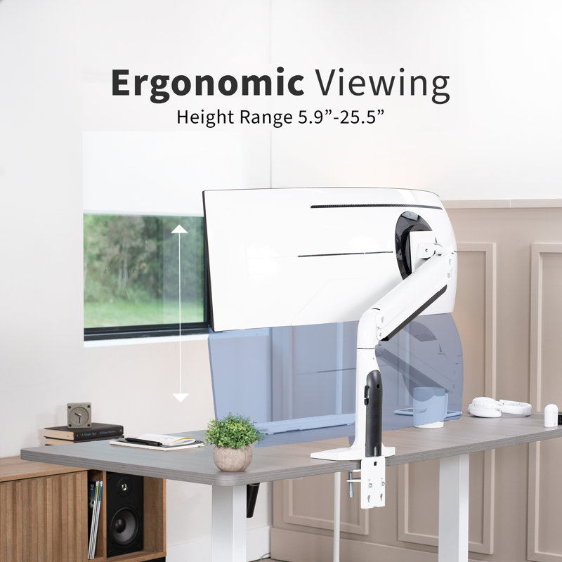 White Aluminum Ultrawide Monitor Desk Mount with Pneumatic Arm