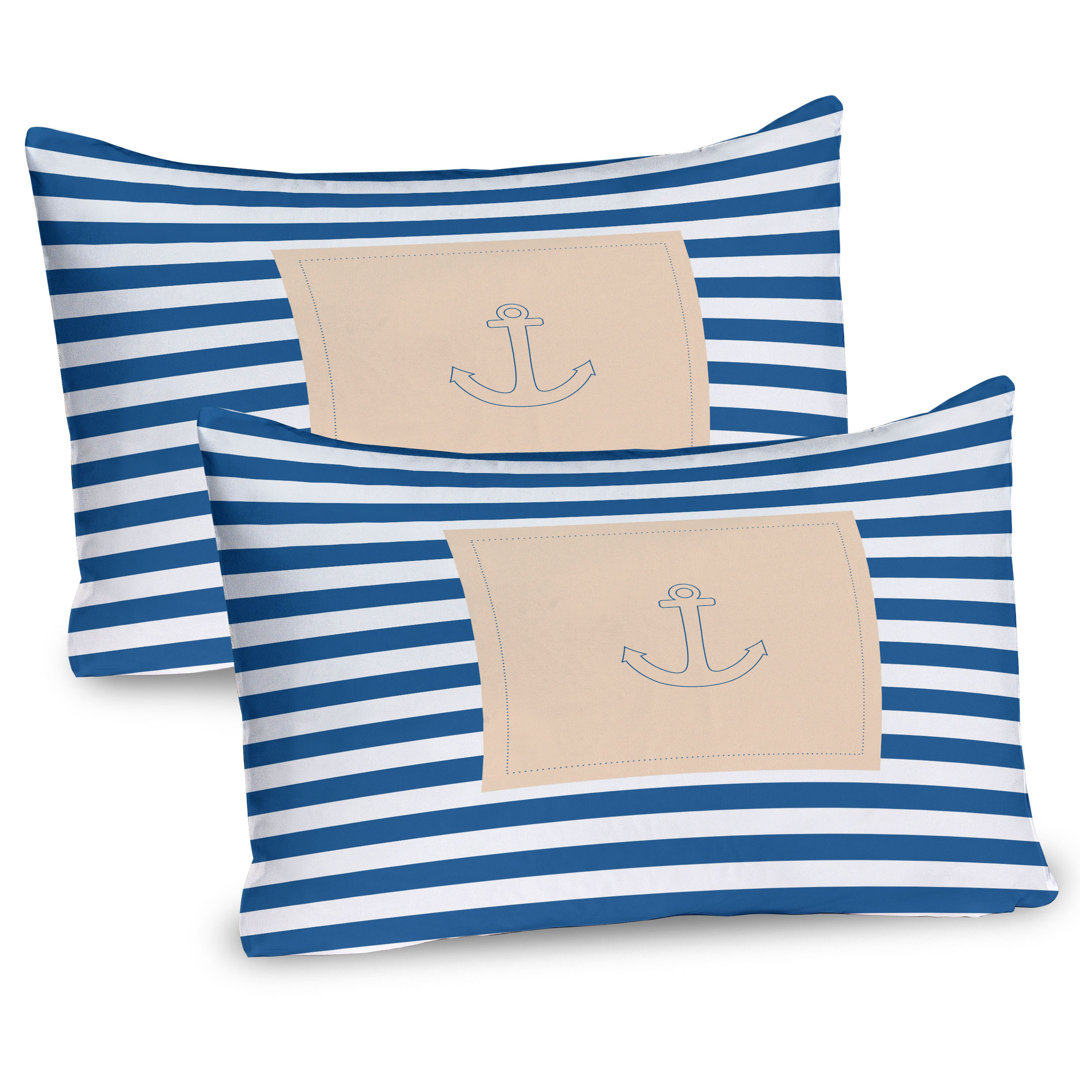 Kissenbezug Packung mit 2, Maritime Anchor, Violet Blue Peach Weiß