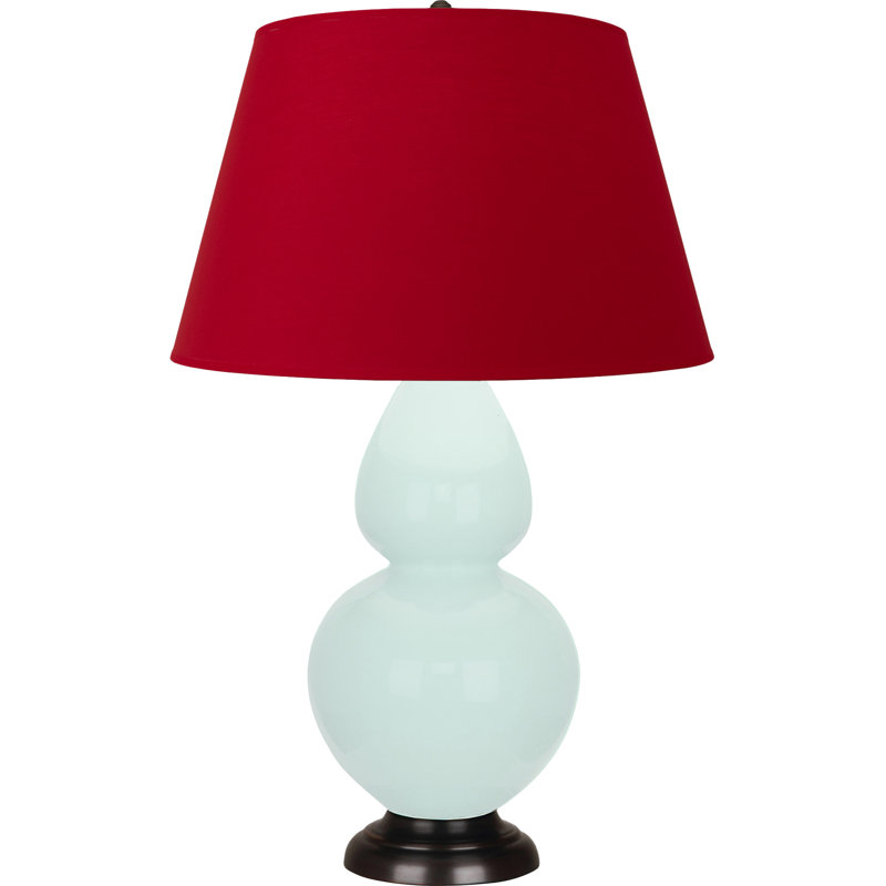 Lampe de table double gourde en céramique, Menthe glacée, Rose rouge / noir encre, Bronze