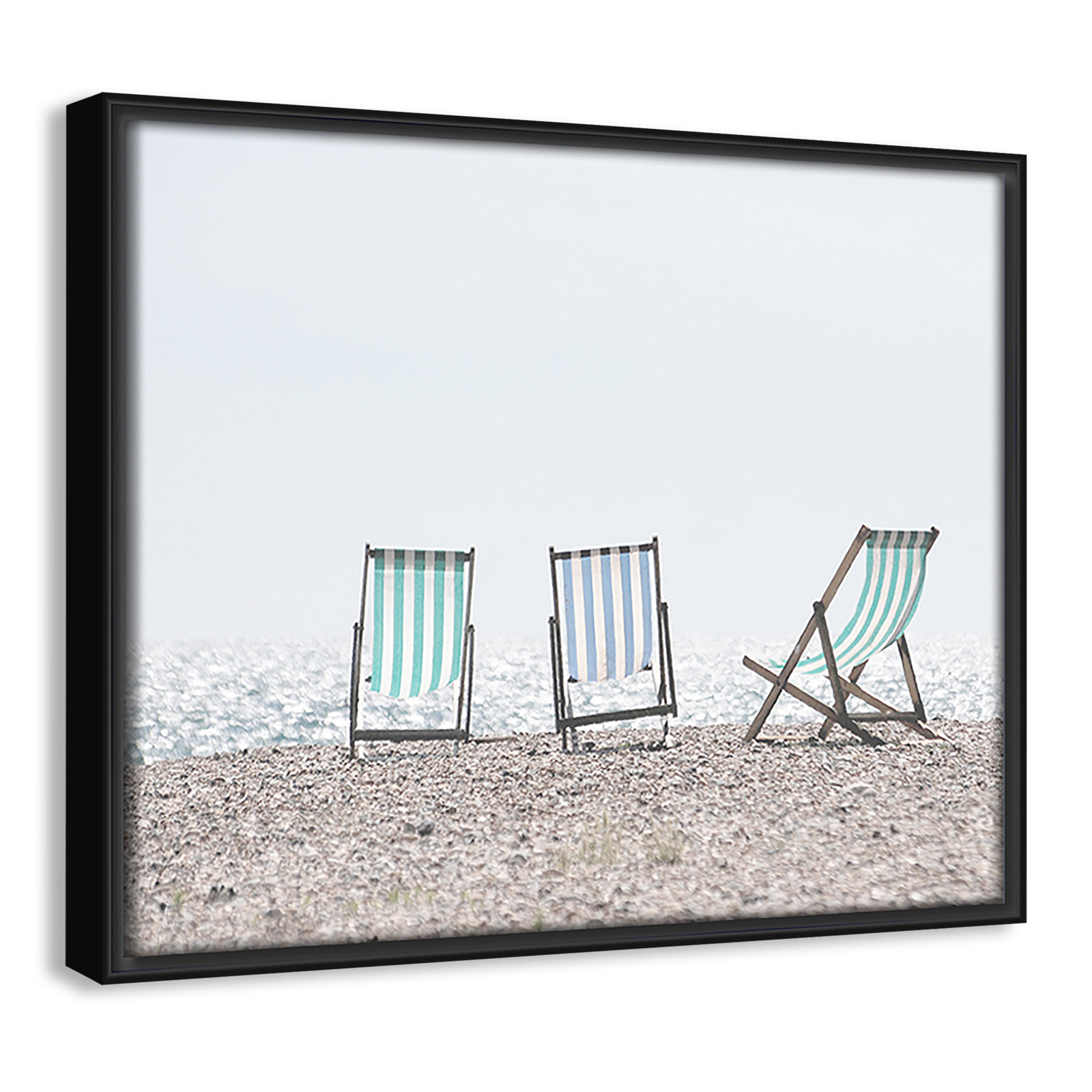 Adriatica "Beach Chairs" Print, 9.5" H x 11.5" W x 2" D, Black Framed Canvas