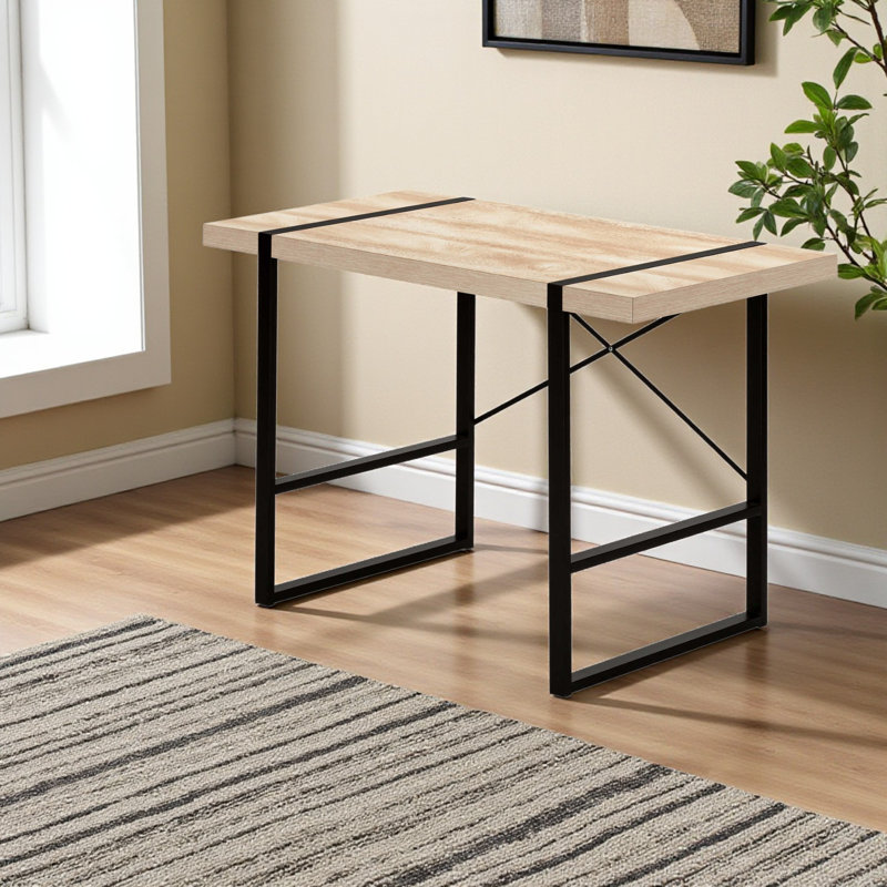Fella Natural Finish Computer Desk with X-Support Black Metal Leg, 29.81" H X 48.74" W X 23.47" D