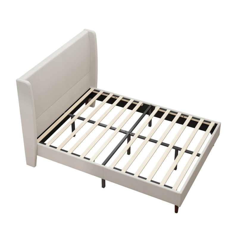 Base de lit tapissier moderne, lit moelleux élégant avec 12 lattes et dossier haut, Grand lit, Crème, crème