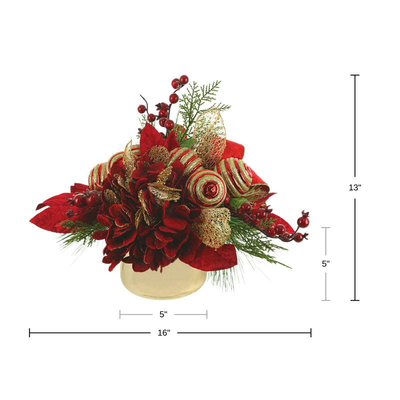 Festive Hydrangea Arrangement, Red
