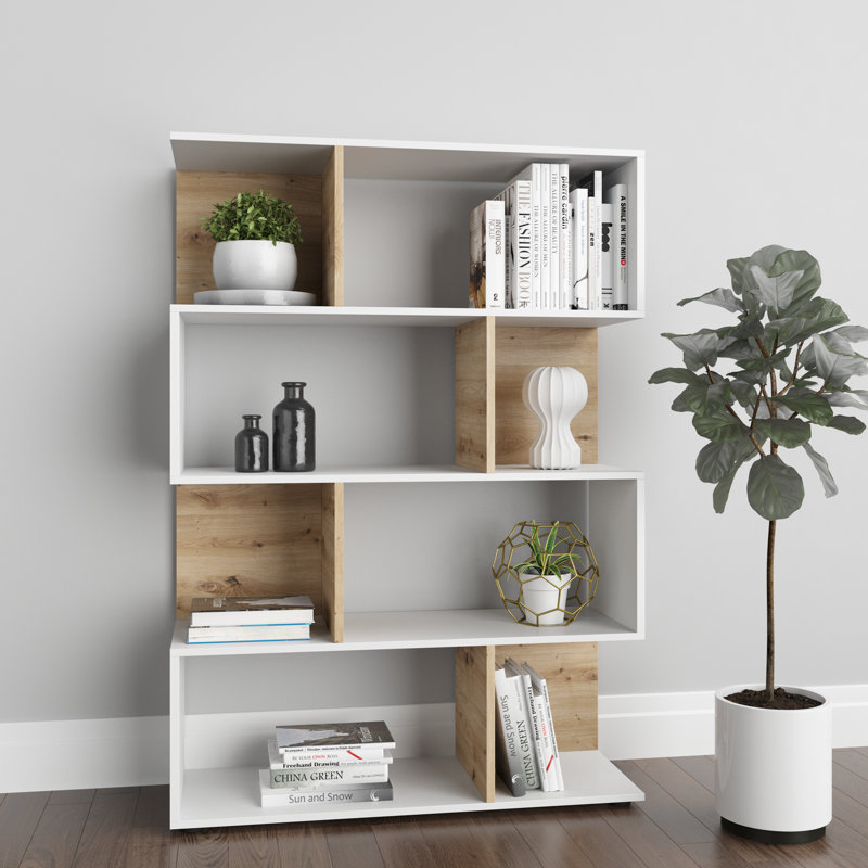 Calline 146cm H x 103cm W Bookcase, Oak/White