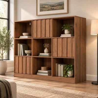 Cube Freestanding Bookcase With Doors And 9 Compartments