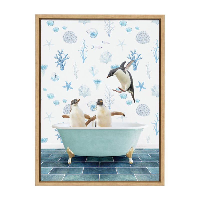 «Penguins In Under the Sea Bath» par Amy Peterson, reproduction d'art sur toile encadrée, Naturel
