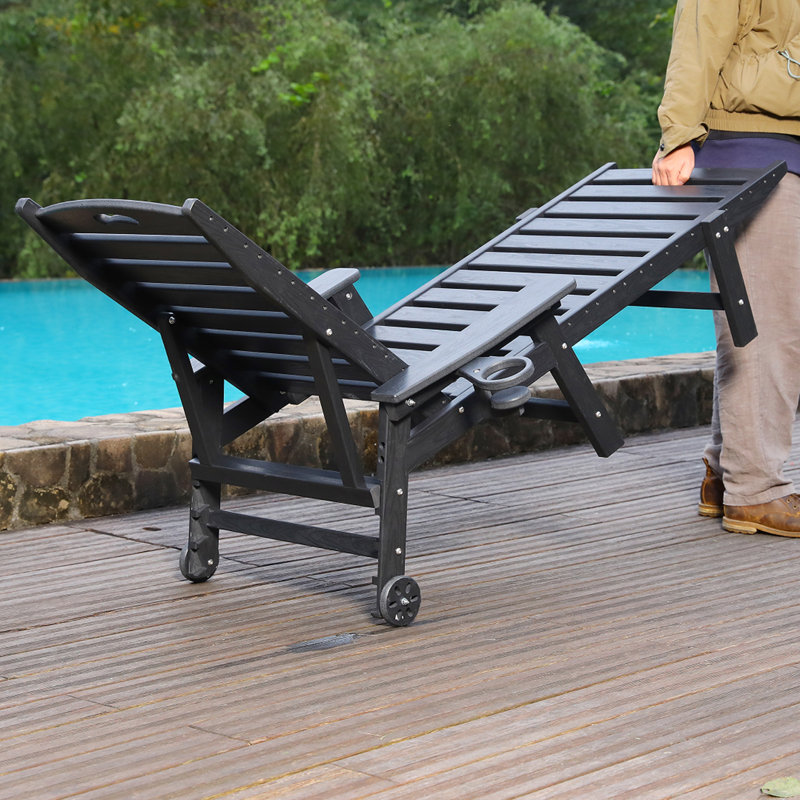 HDPE Chaise Lounge Chair For Outdoor Use, 4-Position Adjustable Backrest, Durable And Weather-Resistant, Supports Up To 400 LBS
