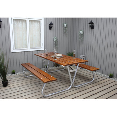 Berdeja Rectangular Solid Wood Metal Outdoor Dining Table 444.5 cm D