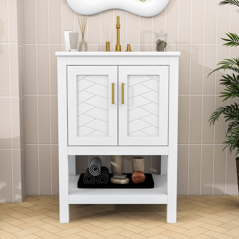 Meuble-lavabo 24 po avec porte à fermeture douce et tablette réglable, White