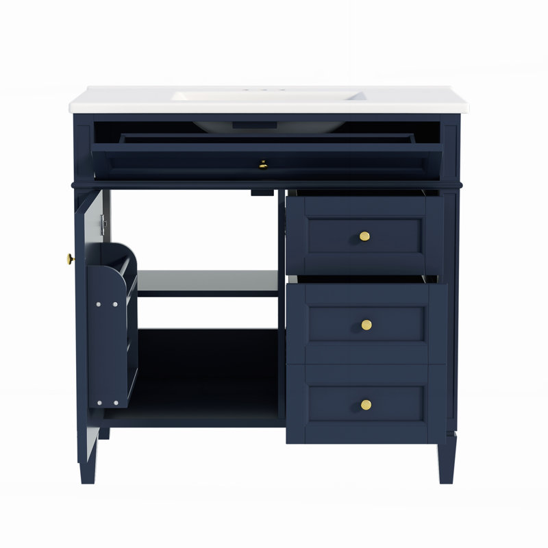 Meuble-lavabo de salle de bain de 36 pouces (91 cm) avec motif et grand espace de rangement, Bleu, Gold