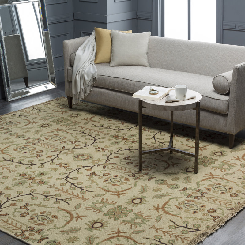 Tapis floral en laine noué à la main Florez, Rectangle 4 pi x 6 pi