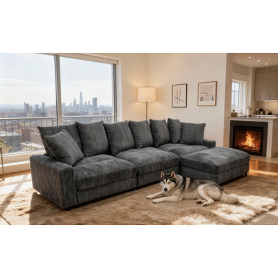 Contemporary Upholstered Sectional Sofa With Oversized Ottoman