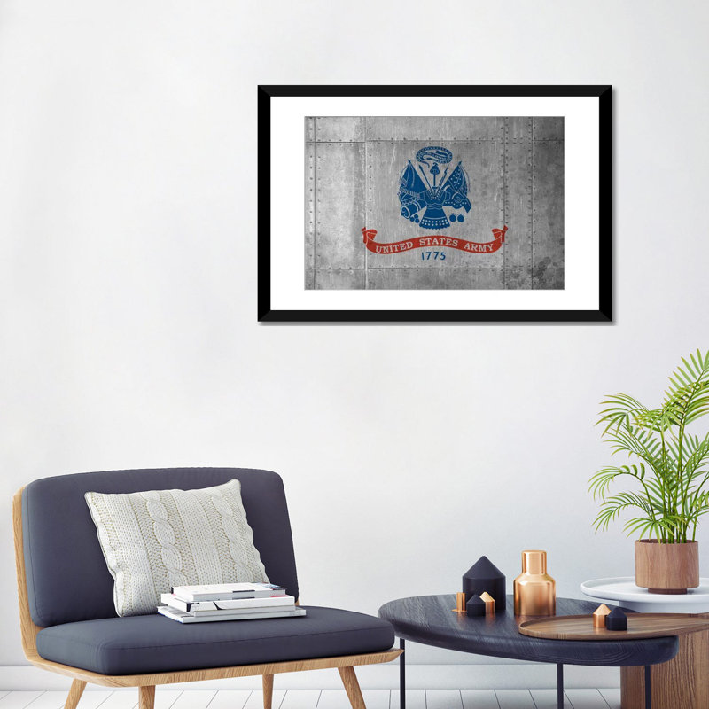 «Flags Army with Grunge», impression sur toile tendue, H 24 po x l 32 po x P 1 po, Papier avec cadre noir, Blanc