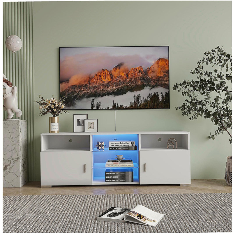 TV stand for 32-60-inch TVs, modern TV table-style center media cabinet with drawers and LED lights, matte entertainment center, suitable for living room, game room, bedroom.