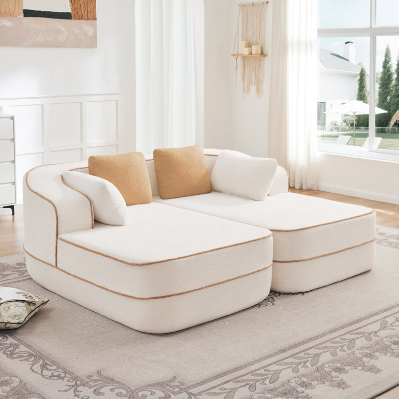 Canapé Canapé 77,2 "en tissu non assemblé 32D haute densité éponge désossée, canapé moelleux et confortable avec canapé double, canapé-lit, couleur contrastante, esthétique symétrique, pour le salon, blanc