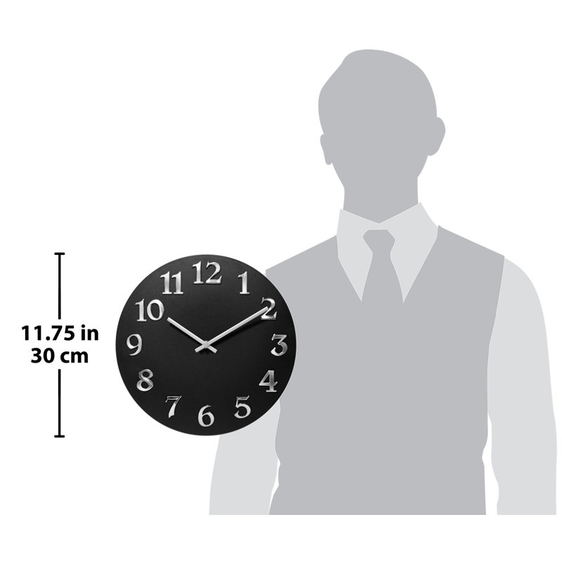 Horloge murale ronde de 12 pouces en plastique moderne et contemporaine Erie, Noir