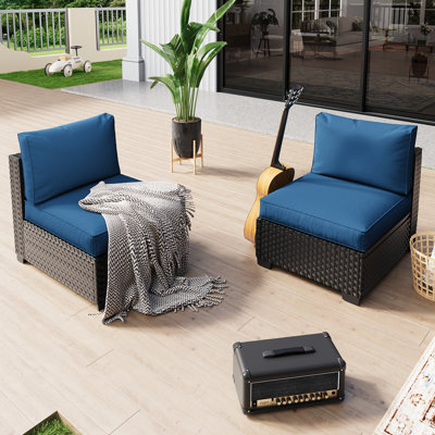  𝗣𝗿𝗲- 𝗮𝘀𝘀𝗲𝗺𝗯𝗹𝗲𝗱 𝗖𝗵𝗮𝗶𝗿𝘀, 2-Person Rattan Patio Furniture Set Outdoor Sectional Conversation Sofa With Thick Cushions For Seating