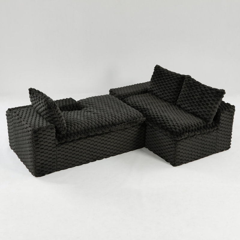 Canapé polyvalent en velours noir: méridienne convertible, Noir