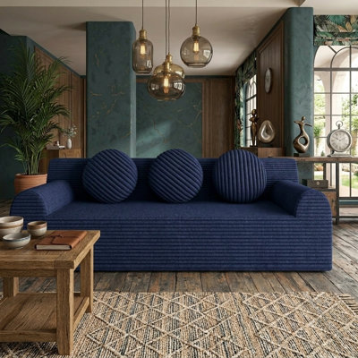 Canapé 71 po 3 places désossé pour le salon, 71 pouces, causeuse avec coussins pour le salon, la chambre à coucher, un appartement, aucun assemblage requis, bleu