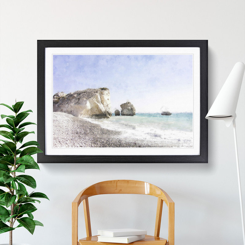 Cyprus Beach - Picture Frame Painting, 48cm H x 65cm W x 2cm D, Black Framed