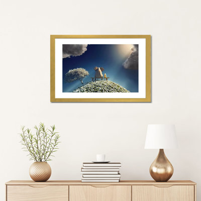Éléphant et chien assis sur une planète de printemps par Mike Kiev-reproduction d’art