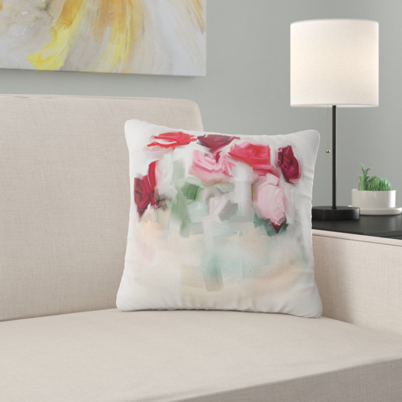 Rose aquarelle florale - coussin imprimé floral, 18 po x 18 po, Coussin décoratif